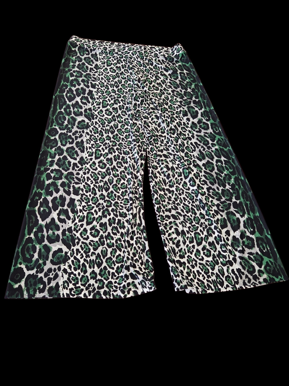 Green and Black Leopard Print Wide-Leg Pants